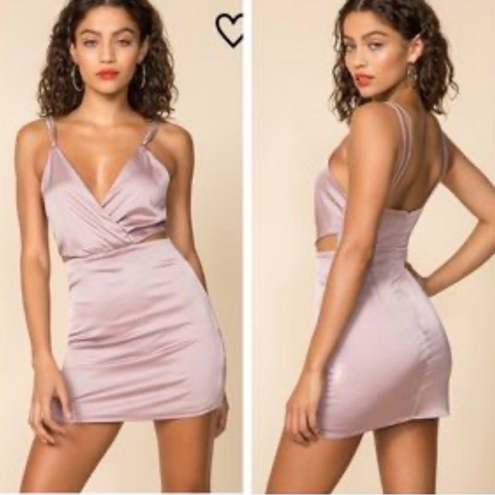 superdown Revolve Satin Wrap Mini Dress with Double Strap and Cut Outs XS